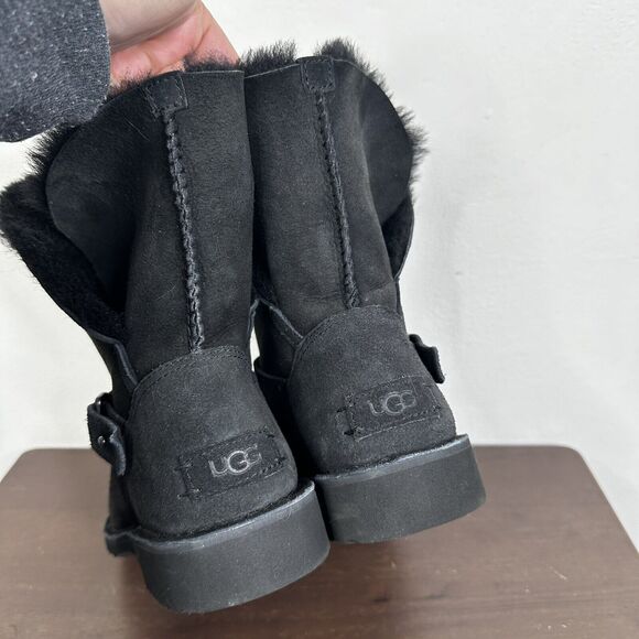 Ugg Syden Black Suede Sheepskin Boots 1120702 Women's 8.5 - Picture 4 of 12